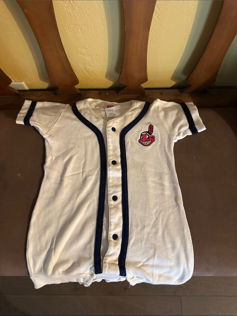 Kids White Cleveland Indians Baseball-Style Romper with Navy Trim 24 month